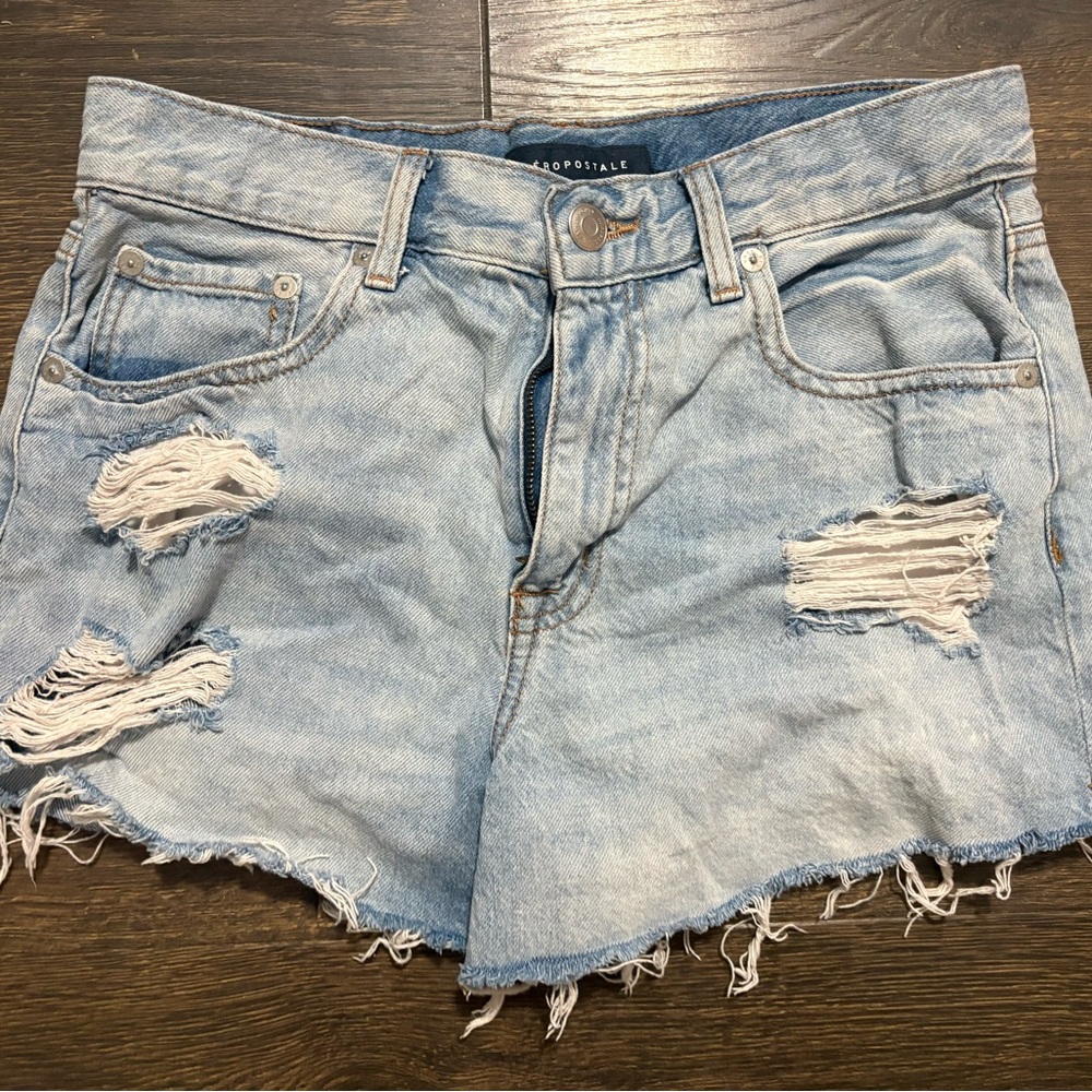 Aeropostale Light Blue Distressed Denim Mom Shorts